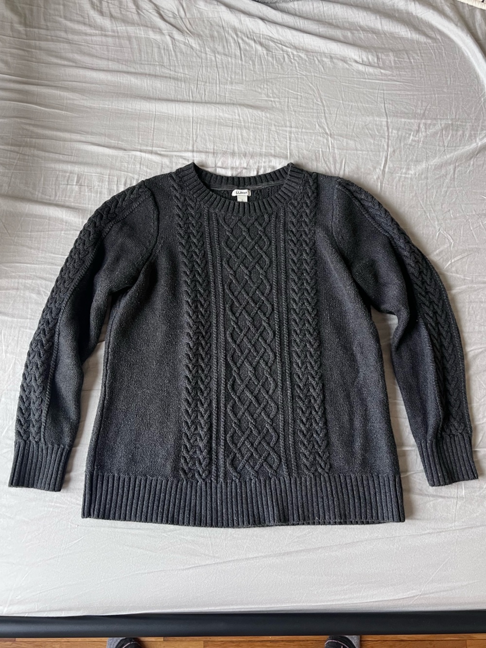 L.L. Bean Charcoal Cable Knit Crewneck Sweater